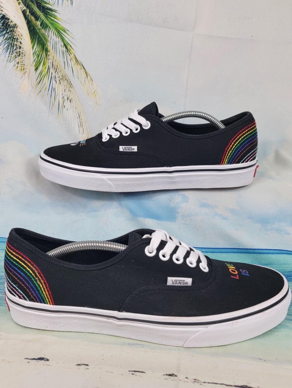 Vans Authentic Pride Sneakers Black Rainbow Love Is Heart Low Top Shoes Mens 9